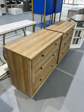 Load image into Gallery viewer, WAMPAT Dressers Set of 2 for Bedroom with 6 Drawers, Oak Kids Dressers with Wide Chest of Drawers, Mid Century Modern Wooden Closet Storage Organizer, Large Wood Dressers for Living Room, Nursery, Hallway