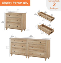Load image into Gallery viewer, WAMPAT Dressers Set of 2 for Bedroom with 6 Drawers, Oak Kids Dressers with Wide Chest of Drawers, Mid Century Modern Wooden Closet Storage Organizer, Large Wood Dressers for Living Room, Nursery, Hallway