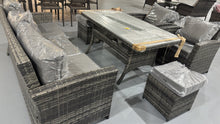Cargar imagen en el visor de la galería, New 6-pcs Outdoor Dining Table Sets, Dining Table Wicker Patio Furniture Outdoor Couch Grey Rattan,Dark Grey Cushions for Garden,Backyard, Lawn