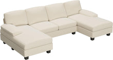 Cargar imagen en el visor de la galería, Convertible Sectional Sofa Couch, 4 Seat Sofa Set for Living Room U-Shaped Modern Fabric Modular Sofa Sleeper with Double Chaise & Memory Foam (White)