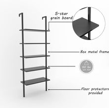 Cargar imagen en el visor de la galería, New 5-Shelf Bookcase Wall Mount Bookshelf Modern Ladder Shelves with Wood Board and Industrial Metal Frame, for Home Office, Living Room, Bedroom, Entryway and Hallway (Black)