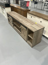 Cargar imagen en el visor de la galería, WAMPAT Modern Farmhouse 3 in 1 TV Stand for up to 85" TVs Wood Entertainment Center with Sliding Barn Door and Adjustable Media Storage Shelf for Living Room,Washed Grey