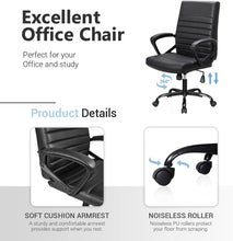 Cargar imagen en el visor de la galería, Mid Back Ribbed Desk Chair PU Leather Executive Office Chair Swivel Computer Chair with Soft Padded Arms