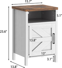Cargar imagen en el visor de la galería, Farmhouse Nightstand, Modern Bedside Table Set of 2 with Barn Door and Shelf, Rustic End Table Side Table for Bedroom, Living Room (White)