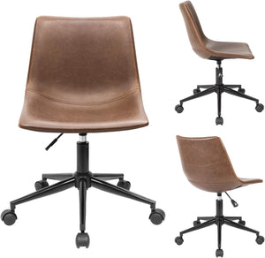 Mid Back Task Chair PU Leather Adjustable Swivel Office Chair Bucket Seat Armless Computer Chair Modern Low Back Desk Conference Chair