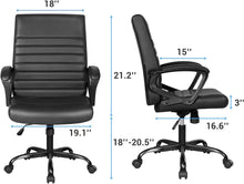 Cargar imagen en el visor de la galería, Mid Back Ribbed Desk Chair PU Leather Executive Office Chair Swivel Computer Chair with Soft Padded Arms