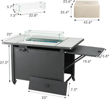 Cargar imagen en el visor de la galería, NEW 43 inch Outdoor Fire Pit Table, 50000 BTU Propane Gas Metal Fire Pit Table with Ceramic Tile Desktop, Windproof Glass Cover, Dustproof Cover, Replaceable Casters/Pads, Lid for Garden Patio