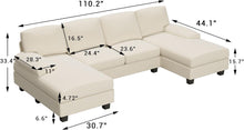 Cargar imagen en el visor de la galería, Convertible Sectional Sofa Couch, 4 Seat Sofa Set for Living Room U-Shaped Modern Fabric Modular Sofa Sleeper with Double Chaise & Memory Foam (White)