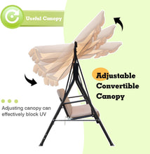 Cargar imagen en el visor de la galería, Patio Swing Chair, Outdoor Canopy Swing, Backyard Swing with Adjustable Canopy and Removable Cushion, Hanging Swing Glider for Patio, Garden, Poolside, Balcony, Backyard (Beige)