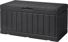Load image into Gallery viewer, NEW 85 Gallon Deck Box Lockable Resin Outdoor Storage Box waterproof Outdoor Container for Patio Furniture Cushions, Pillow and Pool Toys (Black)