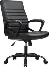 Cargar imagen en el visor de la galería, Mid Back Ribbed Desk Chair PU Leather Executive Office Chair Swivel Computer Chair with Soft Padded Arms