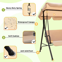 Cargar imagen en el visor de la galería, Patio Swing Chair, Outdoor Canopy Swing, Backyard Swing with Adjustable Canopy and Removable Cushion, Hanging Swing Glider for Patio, Garden, Poolside, Balcony, Backyard (Beige)