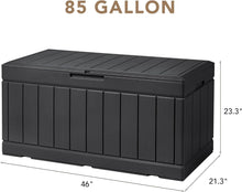 Load image into Gallery viewer, NEW 85 Gallon Deck Box Lockable Resin Outdoor Storage Box waterproof Outdoor Container for Patio Furniture Cushions, Pillow and Pool Toys (Black)