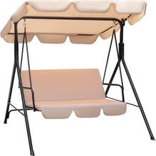 Cargar imagen en el visor de la galería, Patio Swing Chair, Outdoor Canopy Swing, Backyard Swing with Adjustable Canopy and Removable Cushion, Hanging Swing Glider for Patio, Garden, Poolside, Balcony, Backyard (Beige)