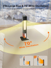 Cargar imagen en el visor de la galería, NEW 70° Oscillating Ceramic Heater,31”Tower Space Heater,1500W Floor Portable Electric Fireplace Heater with Thermostat,Remote,24H Timer for Bedroom,Large Room,Home,Office,Indoor Use