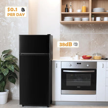 Cargar imagen en el visor de la galería, New 4.5 Cu.Ft Mini Fridge with Freezer, Small Refrigerator with 2 Doors for Kitchen, Dorm, Office and Bedroom, Mini Fridge with Adjustable Shelves (Black)