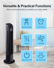 Cargar imagen en el visor de la galería, Uthfy Oscillating Tower Fan with Remote, Electric Standing Floor Fan for Bedroom Indoor Office and Home Use,Quiet Cooling Portable Bladeless Tower Fans, 30 inchs, Black