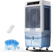 Cargar imagen en el visor de la galería, Uthfy 43" Swamp Cooler, 3900CFM Evaporative Air Cooler with 10.6 Gal Water Tank, Remote, 120° Oscillation, 3 Speeds, Portable Cooling AC Fan, Outdoor Air Conditioner for Patio Garage Commercial Use
