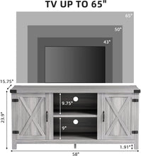 Cargar imagen en el visor de la galería, NEW TV Stand for 65 Inch TV Farmhouse Entertainment Center with Double Barn Doors and Storage Cabinets, Console TV Table Media for Living Room, Bedroom (Grey, Without Fireplace)
