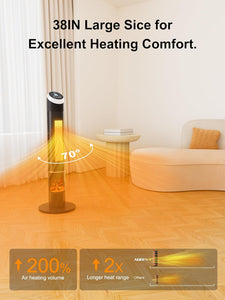 NEW 38”Portable Space Heater,70° Oscillating Ceramic Heater,1500W Floor Electric Fireplace Heater with Remote,Thermostat,24H Timer,Tower Heater for Large Room,Bedroom,Office,Garage,Indoor Use