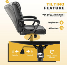 Cargar imagen en el visor de la galería, Mid Back Office Chair Computer Chair PU Leather Executive Desk Chair Swivel Chair with Padded Arms Back Support Weight Bearing