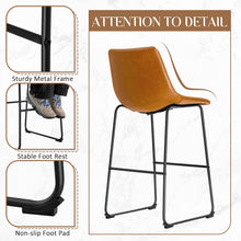 Cargar imagen en el visor de la galería, Bar Stools 29 Inches Bar Height Stools Set of 2, Dining Chairs, PU Leather Bar Chairs with Back, Modern Industrial Armless Stools for Kitchen Island, Bar, Pub (Brown)