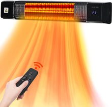 Cargar imagen en el visor de la galería, Wall-Mounted Electric Infrared Patio Heater for Indoor Outdoor,1500W Hanging Outside Porch Heater with Remote,24H Timer,1s Fast Heating,IP44 Waterproof,Room Heater for Garage Deck Office