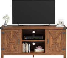 Cargar imagen en el visor de la galería, NEW TV Stand for 65 Inch TV Farmhouse Entertainment Center with Double Barn Doors and Storage Cabinets, Console TV Table Media for Living Room, Bedroom (Walnut, Without Fireplace)