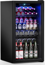 Cargar imagen en el visor de la galería, Beverage Refrigerator Cooler-120 Cans Freestanding Mini Fridge Cooler with Glass Door, Adjustable Shelves & Digital Temperature Display for Soda, Wine or Beer (Black, 3.2 Cu.Ft)