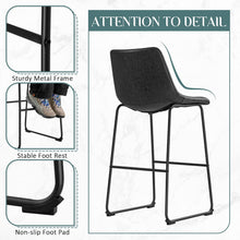 Cargar imagen en el visor de la galería, Bar Stools 29 Inches Bar Height Stools Set of 2, Dining Chairs, PU Leather Bar Chairs with Back, Modern Industrial Armless Stools for Kitchen Island, Bar, Pub (Black)
