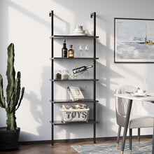 Cargar imagen en el visor de la galería, New 5-Shelf Bookcase Wall Mount Bookshelf Modern Ladder Shelves with Wood Board and Industrial Metal Frame, for Home Office, Living Room, Bedroom, Entryway and Hallway (Black)