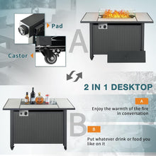 Cargar imagen en el visor de la galería, NEW 43 inch Outdoor Fire Pit Table, 50000 BTU Propane Gas Metal Fire Pit Table with Ceramic Tile Desktop, Windproof Glass Cover, Dustproof Cover, Replaceable Casters/Pads, Lid for Garden Patio