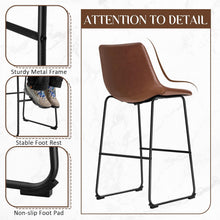 Cargar imagen en el visor de la galería, Bar Stools 29 Inches Bar Height Stools Set of 2, Dining Chairs, PU Leather Bar Chairs with Back, Modern Industrial Armless Stools for Kitchen Island, Bar, Pub (Dark Brown)