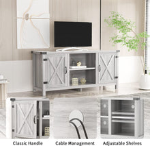 Cargar imagen en el visor de la galería, NEW TV Stand for 65 Inch TV Farmhouse Entertainment Center with Double Barn Doors and Storage Cabinets, Console TV Table Media for Living Room, Bedroom (Grey, Without Fireplace)