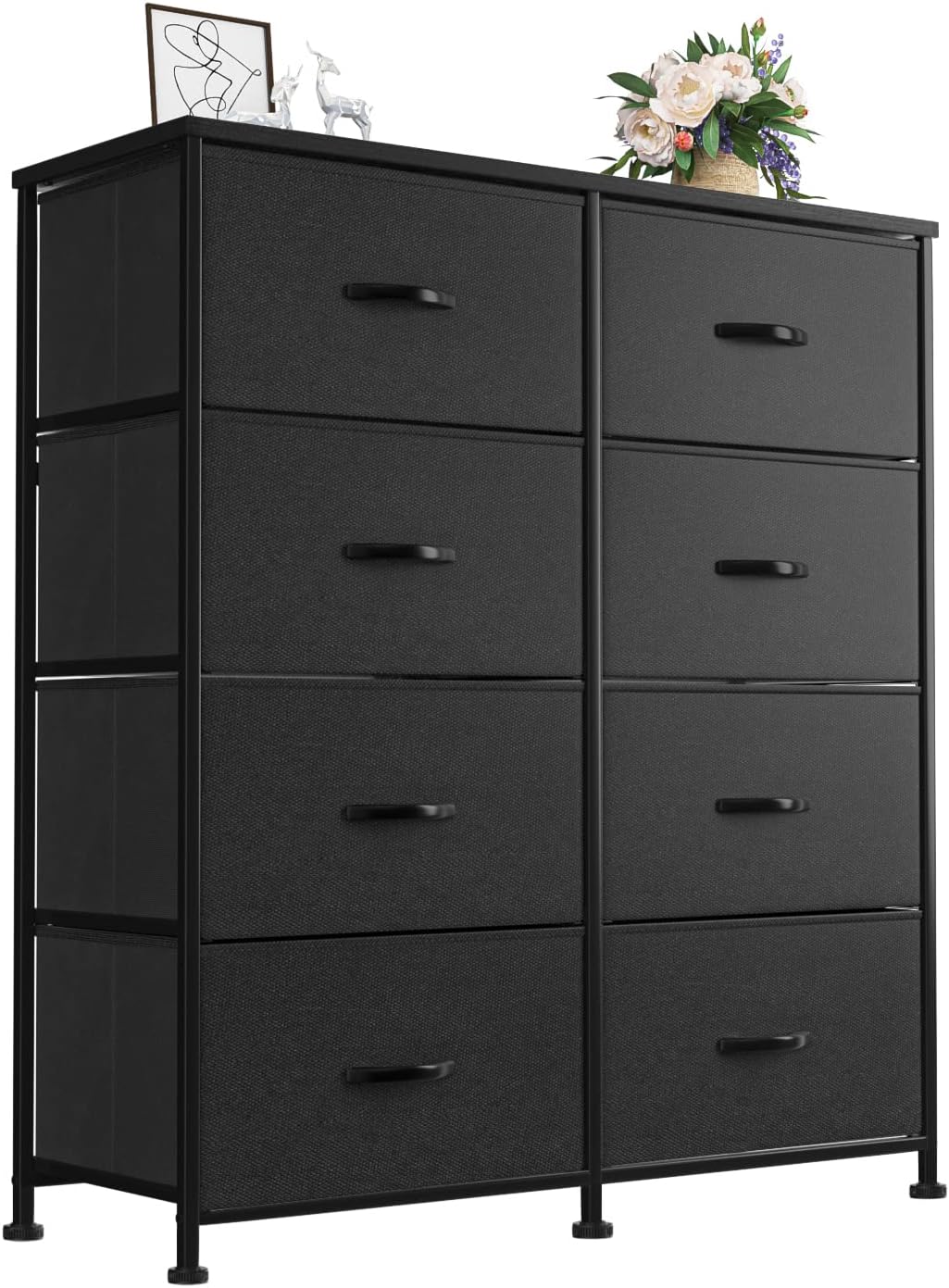 Dresser for Bedroom with 8 Drawers, Tall Chest of Drawers, Fabric Closet Dresser, Clothing Storage Organizer Unit with Fabric Bins, for Closet, TV Stand, Living Room, Hallway, Nursery, Black