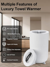 Cargar imagen en el visor de la galería, Uthfy 35L Towel Warmer Bucket for Bathroom, with Aroma Tray, Auto Shut Off Heating Timer 15/30/45/60 Min, Luxury Hot Blanket Heater for Bathrobe, Spa, Pajamas, 35 L, White