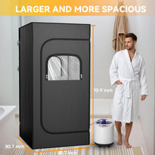 Cargar imagen en el visor de la galerรญa, Portable Steam Sauna for Home - 1200W 3L Fast Heating Sauna Box with Remote Control, 15-Level Foldable Design, Includes Folding Chair (Black)