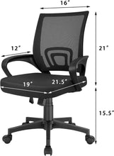Load image into Gallery viewer, Office Ergonomic Desk Mesh Computer, Mid Back Swivel Task Executive Chair with Lumbar Support and Armrests, Black
