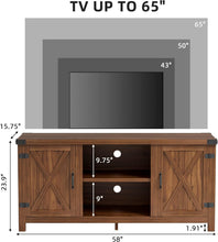 Cargar imagen en el visor de la galería, NEW TV Stand for 65 Inch TV Farmhouse Entertainment Center with Double Barn Doors and Storage Cabinets, Console TV Table Media for Living Room, Bedroom (Walnut, Without Fireplace)