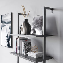 Cargar imagen en el visor de la galería, New 5-Shelf Bookcase Wall Mount Bookshelf Modern Ladder Shelves with Wood Board and Industrial Metal Frame, for Home Office, Living Room, Bedroom, Entryway and Hallway (Black)