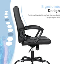 Cargar imagen en el visor de la galería, Mid Back Ribbed Desk Chair PU Leather Executive Office Chair Swivel Computer Chair with Soft Padded Arms