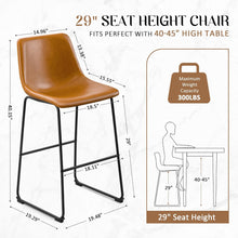 Cargar imagen en el visor de la galería, Bar Stools 29 Inches Bar Height Stools Set of 2, Dining Chairs, PU Leather Bar Chairs with Back, Modern Industrial Armless Stools for Kitchen Island, Bar, Pub (Brown)