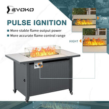 Cargar imagen en el visor de la galería, NEW 43 inch Outdoor Fire Pit Table, 50000 BTU Propane Gas Metal Fire Pit Table with Ceramic Tile Desktop, Windproof Glass Cover, Dustproof Cover, Replaceable Casters/Pads, Lid for Garden Patio