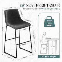 Cargar imagen en el visor de la galería, Bar Stools 29 Inches Bar Height Stools Set of 2, Dining Chairs, PU Leather Bar Chairs with Back, Modern Industrial Armless Stools for Kitchen Island, Bar, Pub (Black)
