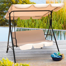 Cargar imagen en el visor de la galería, Patio Swing Chair, Outdoor Canopy Swing, Backyard Swing with Adjustable Canopy and Removable Cushion, Hanging Swing Glider for Patio, Garden, Poolside, Balcony, Backyard (Beige)