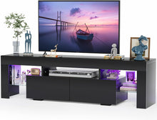Load image into Gallery viewer, NEW TV Stand with LED Lights, Modern Entertainment Center Media and Open Shelf Console Table Storage Desk with 1 Drawer and Remote Control 20 Color LED Lights up to 70 Inch TV (Black)