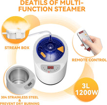 Cargar imagen en el visor de la galerรญa, Portable Steam Sauna for Home - 1200W 3L Fast Heating Sauna Box with Remote Control, 15-Level Foldable Design, Includes Folding Chair (Black)