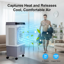 Cargar imagen en el visor de la galería, Uthfy 31' Swamp Cooler Air Conditioner, Evaporative Air Cooler with 5.3 Gallon Water Tank, 4 Ice Box, Remote, 12H Timer, 120°Oscillation, Portable Cooling Fan with 3 Speeds for Bedroom Home Office