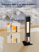 Cargar imagen en el visor de la galería, NEW 70° Oscillating Ceramic Heater,31”Tower Space Heater,1500W Floor Portable Electric Fireplace Heater with Thermostat,Remote,24H Timer for Bedroom,Large Room,Home,Office,Indoor Use