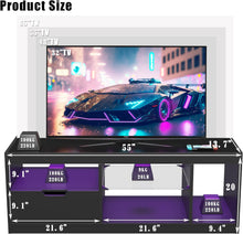 Cargar imagen en el visor de la galería, NEW TV Stand Entertainment Center Gaming TV Stand for 65+ Inch TV with Carbon Fiber Top, Dynamic RGB Modes TV Cabinet Game Console with Adjustable Glass Shelves Storage Drawers (Black)
